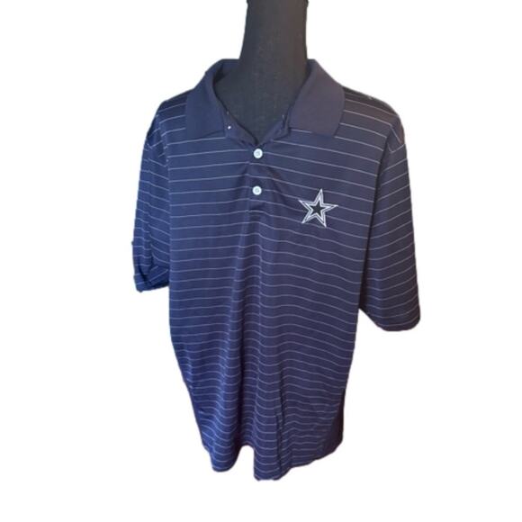 Dallas Cowboys Dark Blue Striped Polo Shirt - Picture 1 of 5
